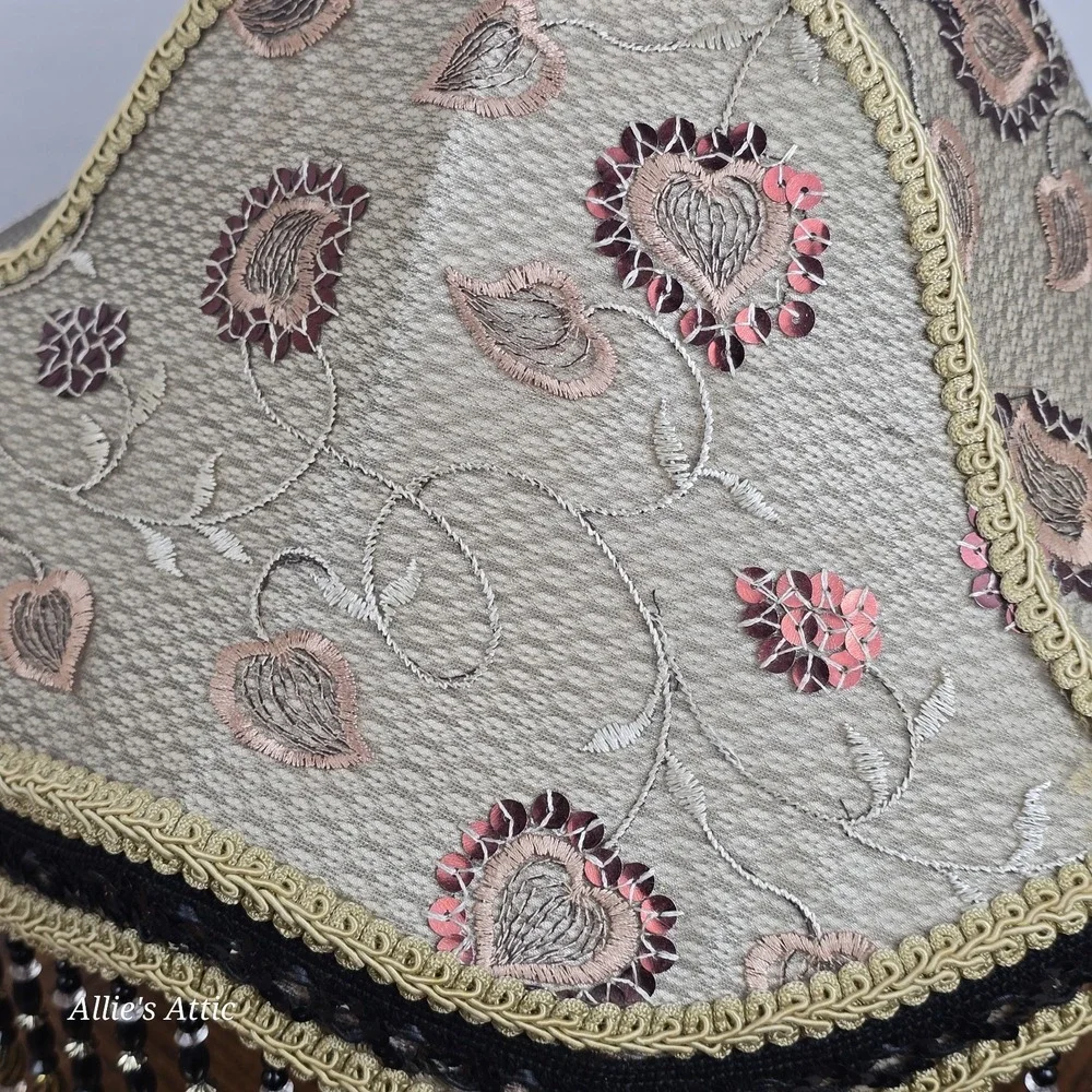 Victorian‎ Style Lamp Shade Beaded Tassels Black Pink Gold Floral Flowers 13x7